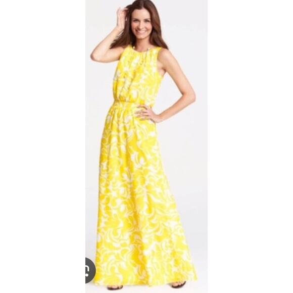Ann Taylor Summer Scroll Print Yellow Sleeveless Maxi Dress Women's Size 2 - Picture 3 of 11